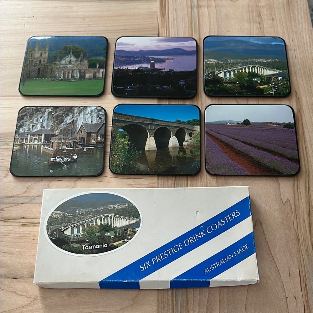 Set of Six Vintage Scenic Drink Coasters Tasmania - Picture 3 of 6